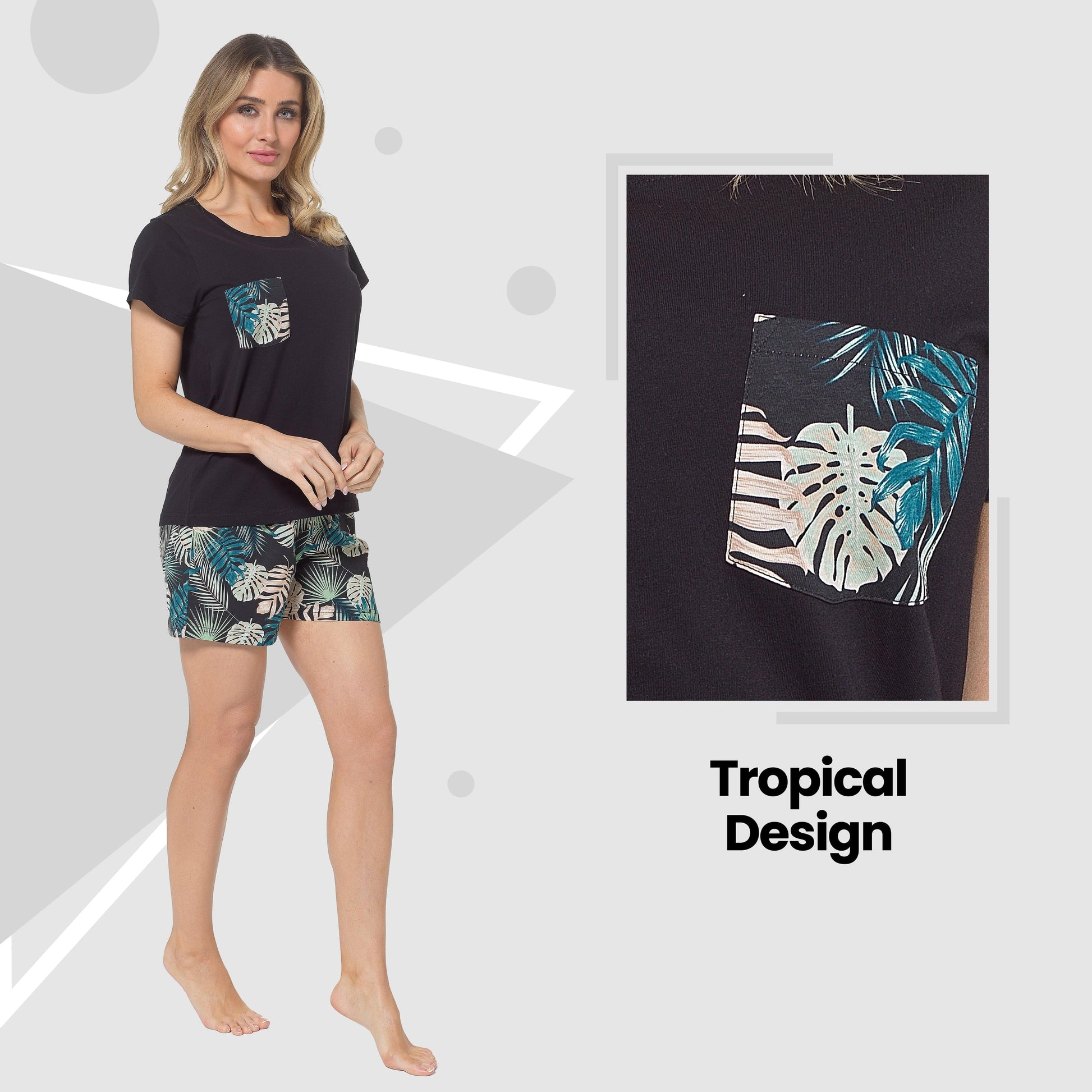 Women's Tropical Pyjama Set T-Shirt & Shorts PJs Soft Cotton Loungewear Summer Holiday Sleepwear by Daisy Dreamer Pyjamas