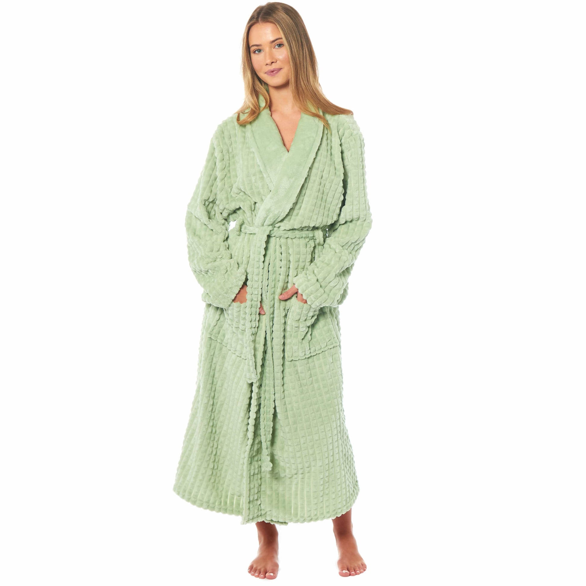 Womens Luxury  Fleece Robe Checked Soft Warm Long Dressing Gown with Belt and Pockets Loungewear by Daisy Dreamer Daisy Dreamer Dressing Gown