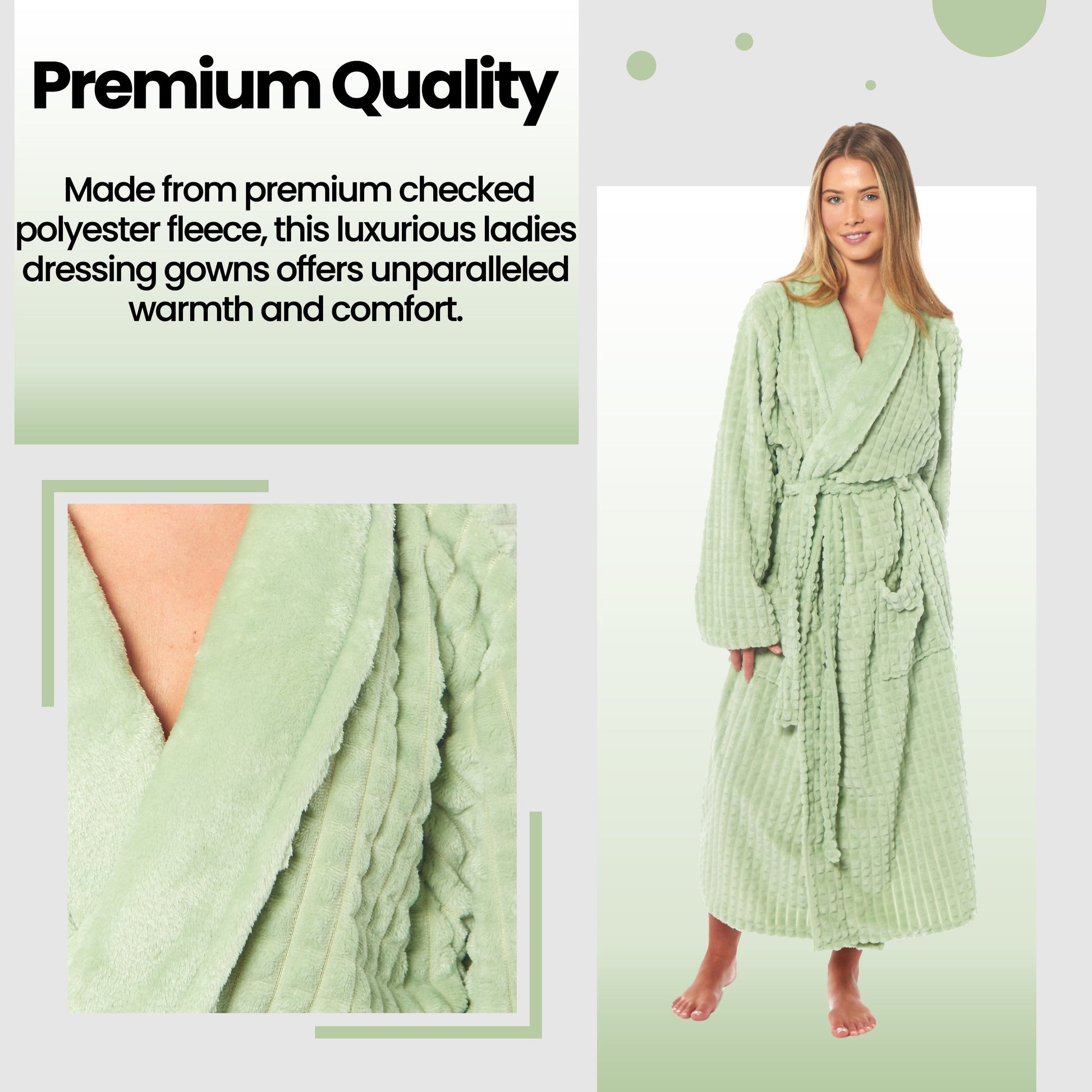 Womens Luxury  Fleece Robe Checked Soft Warm Long Dressing Gown with Belt and Pockets Loungewear by Daisy Dreamer Daisy Dreamer Dressing Gown