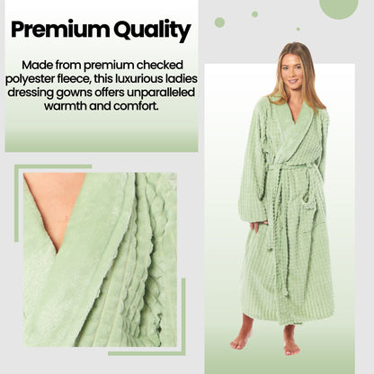 Womens Luxury  Fleece Robe Checked Soft Warm Long Dressing Gown with Belt and Pockets Loungewear by Daisy Dreamer Daisy Dreamer Dressing Gown