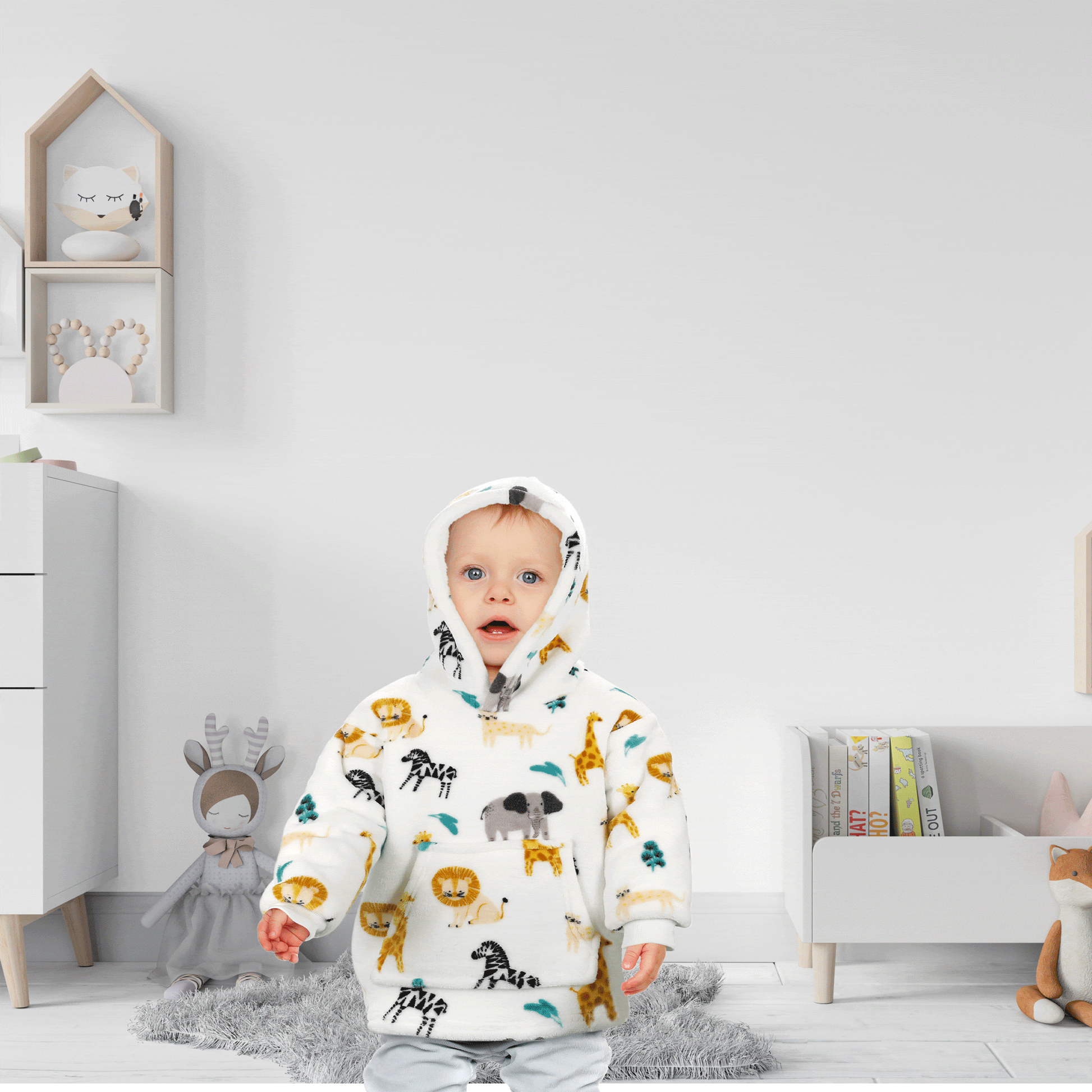 Younger Kids Hoodie Blanket Infants Hooded Loungewear Unisex, Safari & Sloth Daisy Dreamer Hooded Blanket