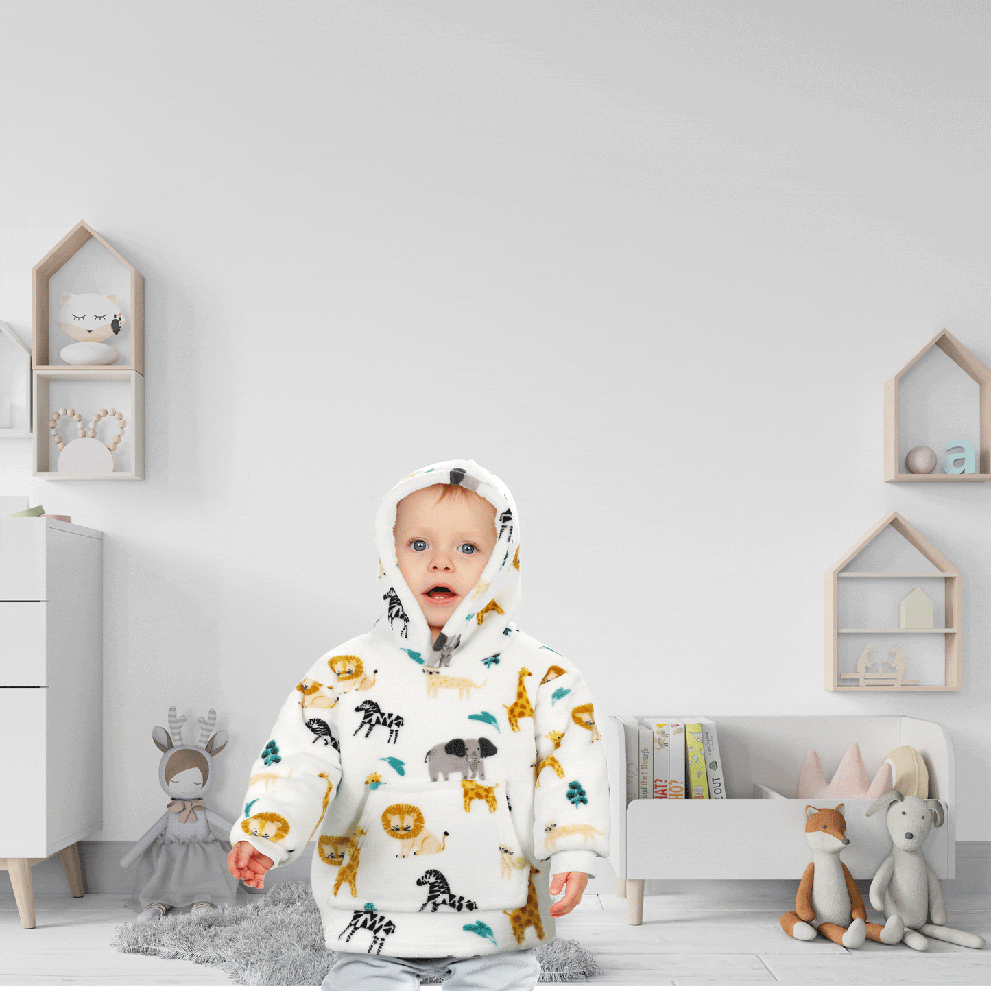 Younger Kids Hoodie Blanket Infants Hooded Loungewear Unisex, Safari & Sloth Daisy Dreamer Hooded Blanket