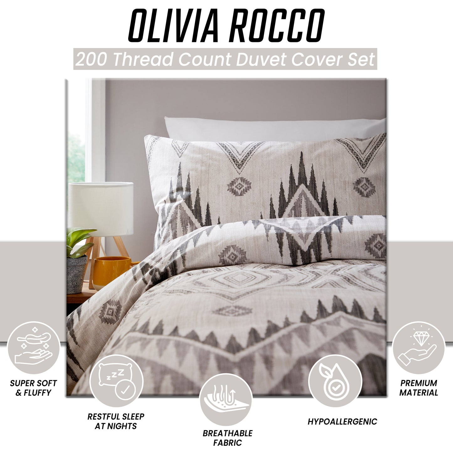 Zermatt Grey 200 Thread Count Cotton Duvet Cover Set Printed Quilt Covers With Pillowcases Bedding Bed Linen Sets by OLIVIA ROCCO Duvet Cover