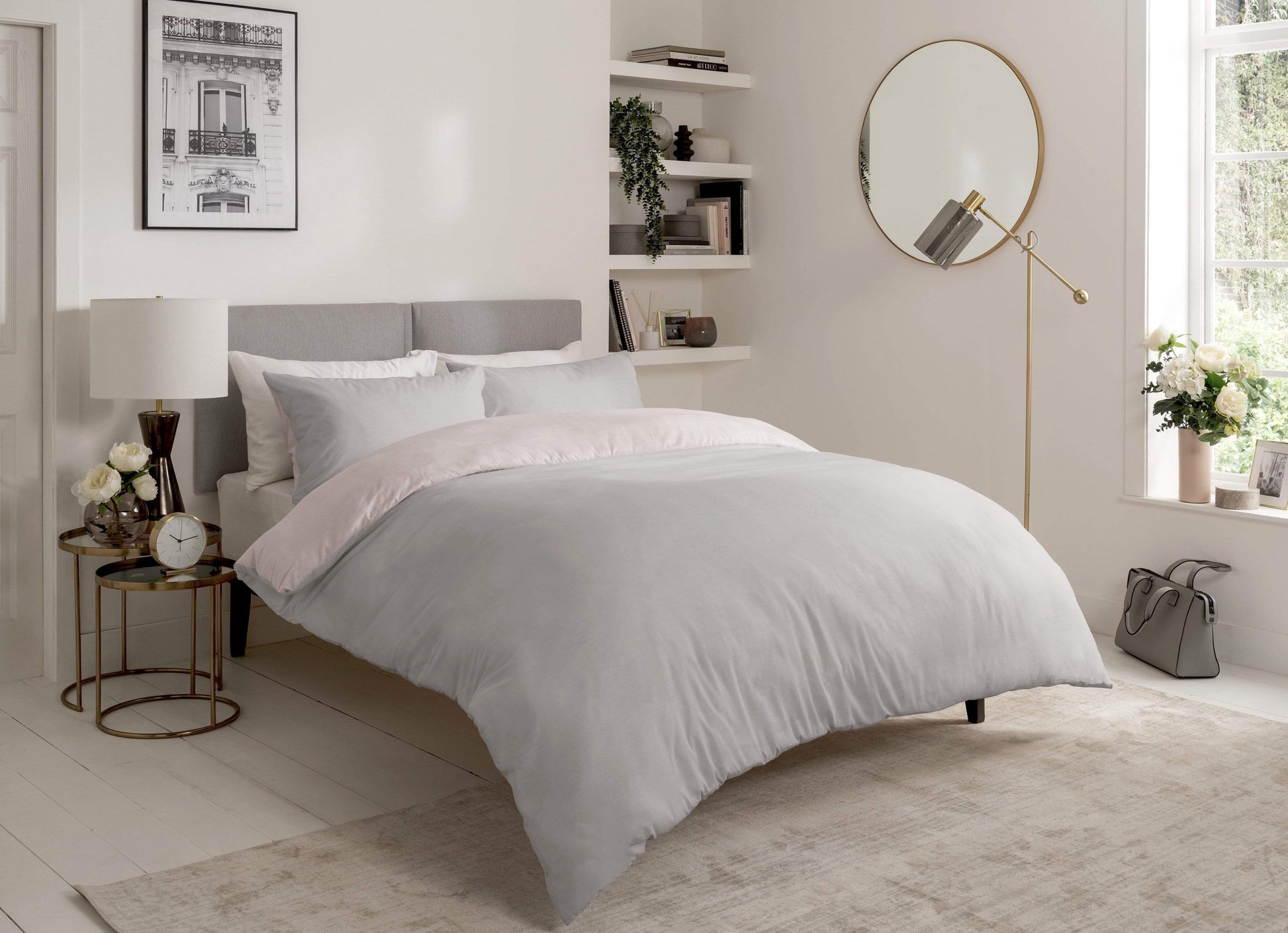 Chambray Reversible Duvet Set Luxurious Cotton Rich Bedding in Elegant Greys and Pinks Available in Single Double and King Sizes by OLIVIA ROCCO Duvet Cover