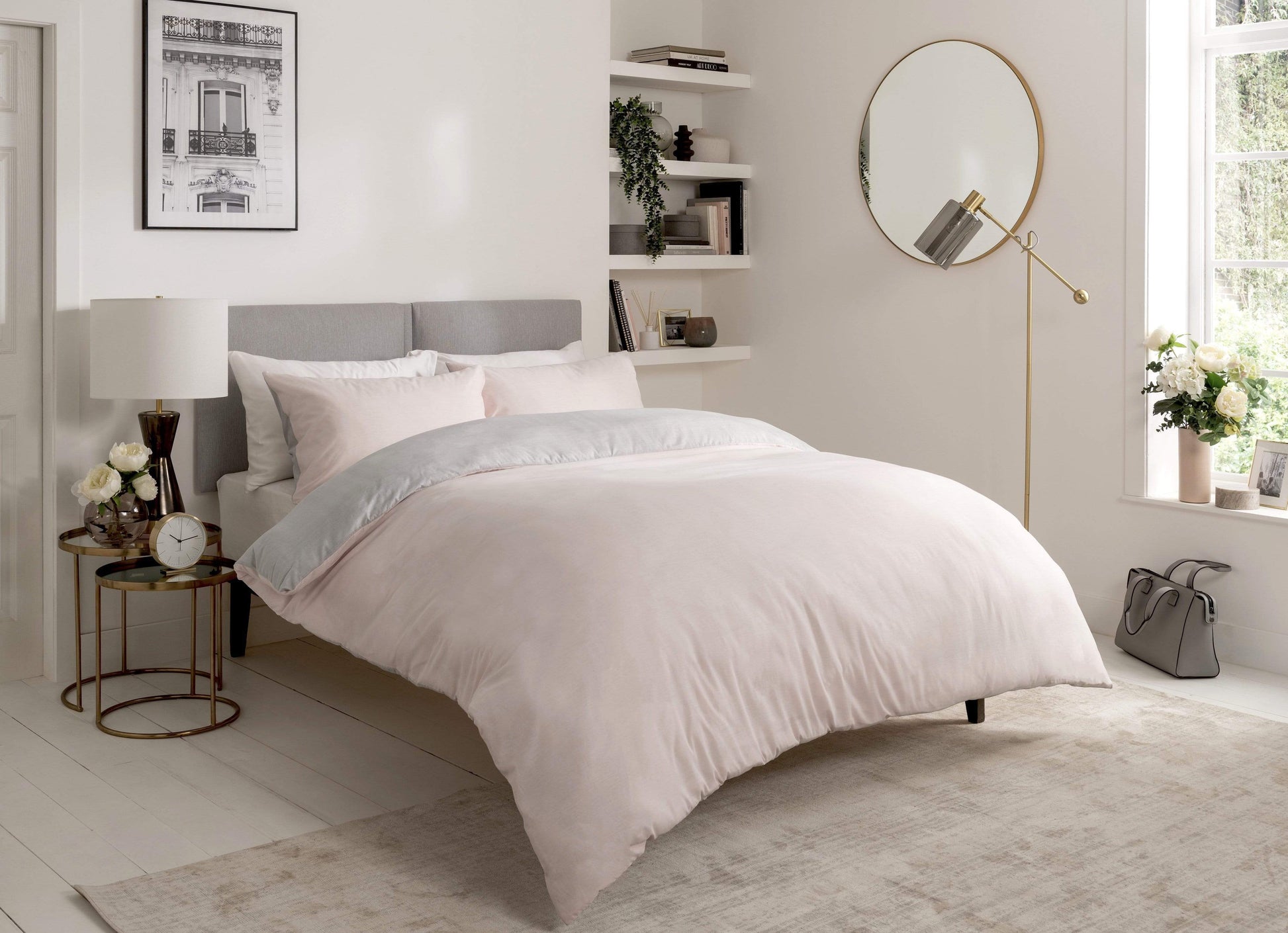 Chambray Reversible Duvet Set Luxurious Cotton Rich Bedding in Elegant Greys and Pinks Available in Single Double and King Sizes by OLIVIA ROCCO SINGLE / PINK Duvet Cover