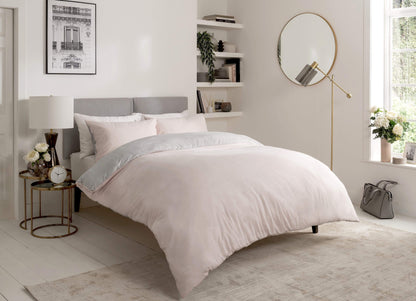 Chambray Reversible Duvet Set Luxurious Cotton Rich Bedding in Elegant Greys and Pinks Available in Single Double and King Sizes by OLIVIA ROCCO SINGLE / PINK Duvet Cover