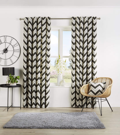 Chevron Pattern Curtains with Matching Cushion Covers Luxurious High-Quality Polyester Cotton Blend for Living Room and Bedroom Multiple Sizes OEKO-TEX Certified by OLIVIA ROCCO 46” x 54” / GREY Curtain