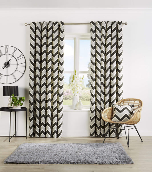 Chevron Pattern Curtains with Matching Cushion Covers Luxurious High-Quality Polyester Cotton Blend for Living Room and Bedroom Multiple Sizes OEKO-TEX Certified by OLIVIA ROCCO 46” x 54” / GREY Curtain