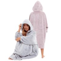 Oversized Women's Plush Hooded Poncho Blanket with Ultra-Soft Fur Hood and Double Pocket in Pink and Grey by Daisy Dreamer Dressing Gown