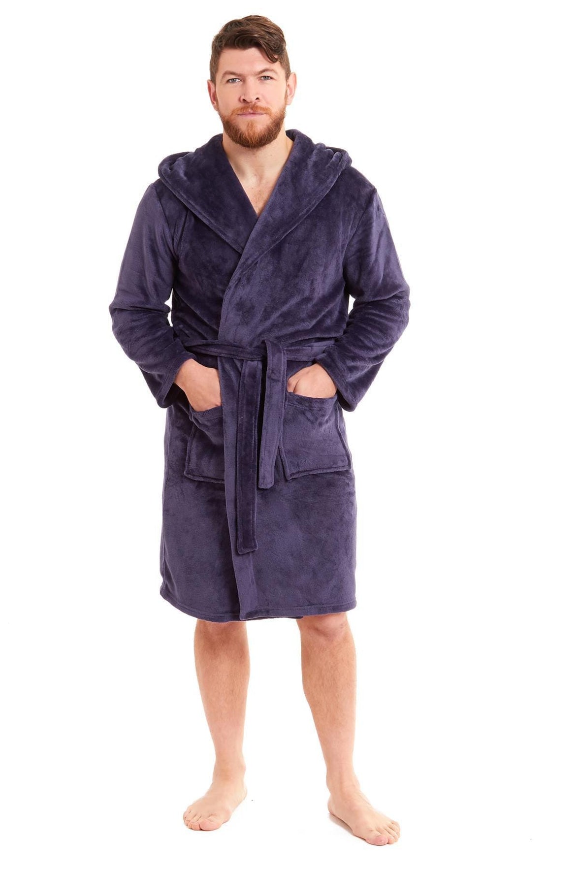 Hooded Ultra-Absorbing Plush Flannel Bathrobe for Men Soft Fleece Warm Dressing Gown Perfect for Home Hotel Gym Spa and Lounge in Stylish Colours by Daisy Dreamer Dressing Gown