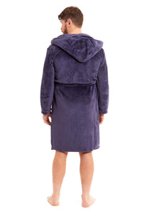 Hooded Ultra-Absorbing Plush Flannel Bathrobe for Men Soft Fleece Warm Dressing Gown Perfect for Home Hotel Gym Spa and Lounge in Stylish Colours by Daisy Dreamer Dressing Gown