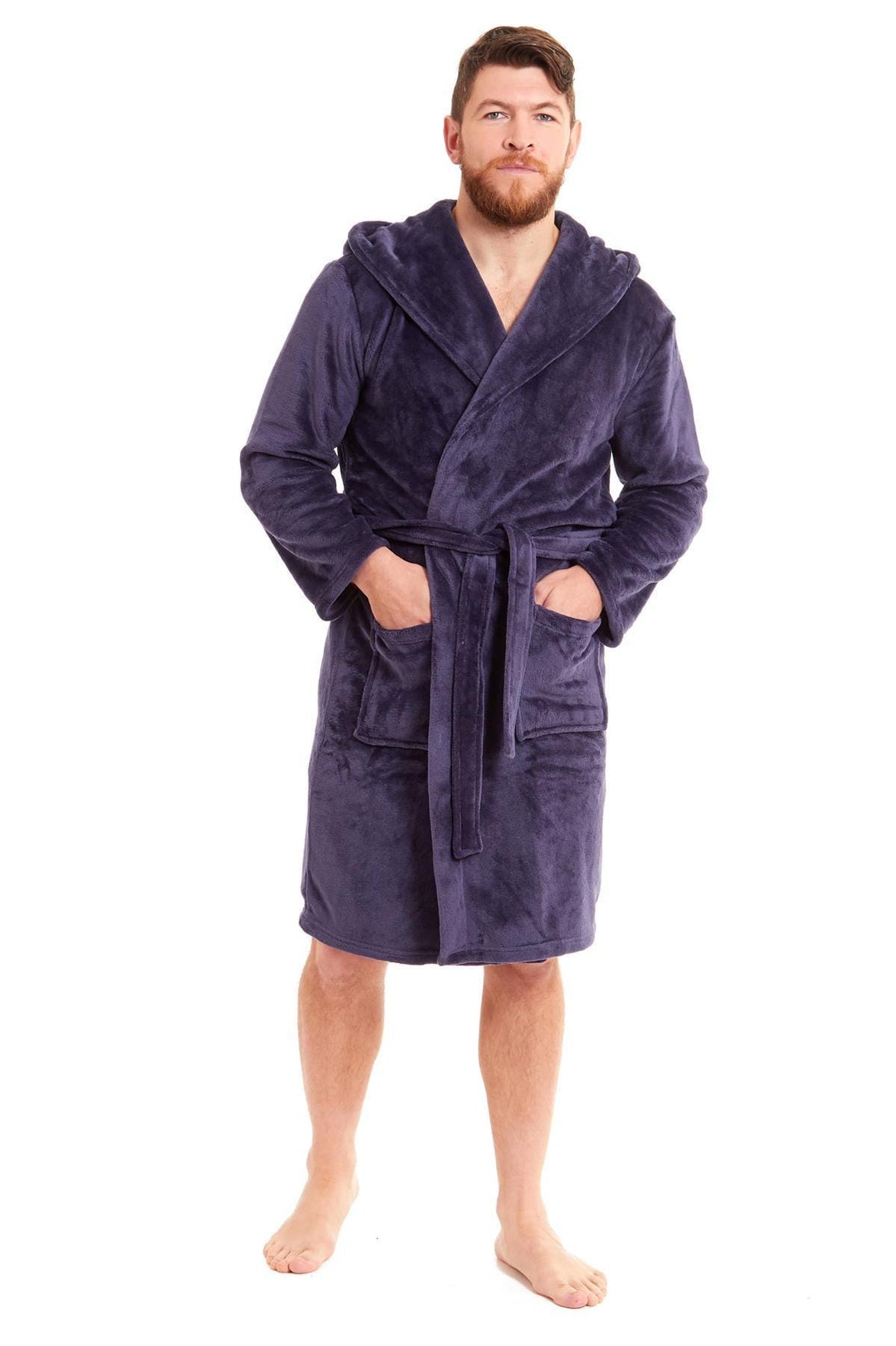Hooded Ultra-Absorbing Plush Flannel Bathrobe for Men Soft Fleece Warm Dressing Gown Perfect for Home Hotel Gym Spa and Lounge in Stylish Colours by Daisy Dreamer Dressing Gown