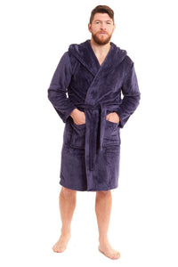 Hooded Ultra-Absorbing Plush Flannel Bathrobe for Men Soft Fleece Warm Dressing Gown Perfect for Home Hotel Gym Spa and Lounge in Stylish Colours by Daisy Dreamer Dressing Gown