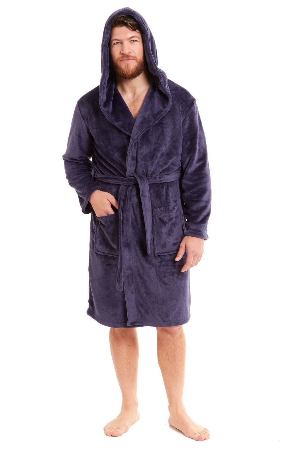 Hooded Ultra-Absorbing Plush Flannel Bathrobe for Men Soft Fleece Warm Dressing Gown Perfect for Home Hotel Gym Spa and Lounge in Stylish Colours by Daisy Dreamer MEDIUM / NAVY Dressing Gown
