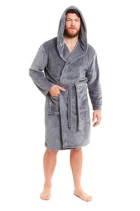 Hooded Ultra-Absorbing Plush Flannel Bathrobe for Men Soft Fleece Warm Dressing Gown Perfect for Home Hotel Gym Spa and Lounge in Stylish Colours by Daisy Dreamer Dressing Gown