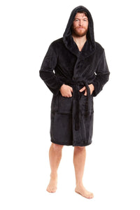 Hooded Ultra-Absorbing Plush Flannel Bathrobe for Men Soft Fleece Warm Dressing Gown Perfect for Home Hotel Gym Spa and Lounge in Stylish Colours by Daisy Dreamer Dressing Gown