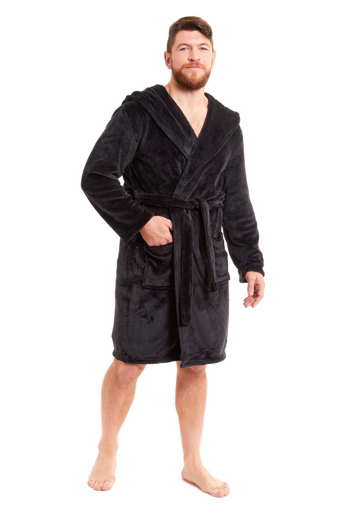 Hooded Ultra-Absorbing Plush Flannel Bathrobe for Men Soft Fleece Warm Dressing Gown Perfect for Home Hotel Gym Spa and Lounge in Stylish Colours by Daisy Dreamer Dressing Gown