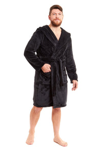 Hooded Ultra-Absorbing Plush Flannel Bathrobe for Men Soft Fleece Warm Dressing Gown Perfect for Home Hotel Gym Spa and Lounge in Stylish Colours by Daisy Dreamer Dressing Gown