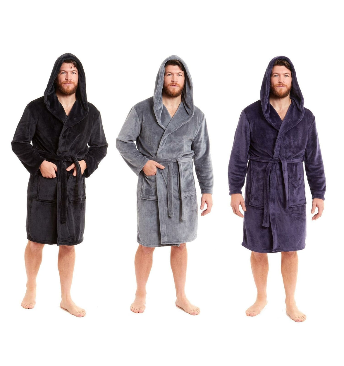 Hooded Ultra-Absorbing Plush Flannel Bathrobe for Men Soft Fleece Warm Dressing Gown Perfect for Home Hotel Gym Spa and Lounge in Stylish Colours by Daisy Dreamer Dressing Gown