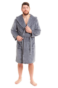 Hooded Ultra-Absorbing Plush Flannel Bathrobe for Men Soft Fleece Warm Dressing Gown Perfect for Home Hotel Gym Spa and Lounge in Stylish Colours by Daisy Dreamer Dressing Gown