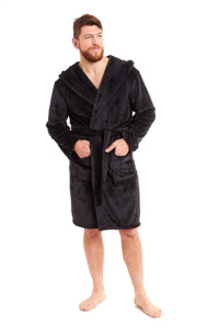 Hooded Ultra-Absorbing Plush Flannel Bathrobe for Men Soft Fleece Warm Dressing Gown Perfect for Home Hotel Gym Spa and Lounge in Stylish Colours by Daisy Dreamer Dressing Gown