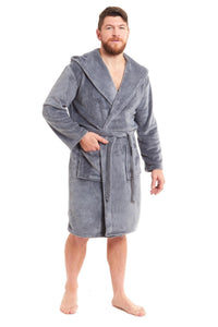 Hooded Ultra-Absorbing Plush Flannel Bathrobe for Men Soft Fleece Warm Dressing Gown Perfect for Home Hotel Gym Spa and Lounge in Stylish Colours by Daisy Dreamer Dressing Gown