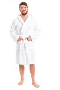Men's Luxury Bamboo Cotton Hooded Bathrobe Ultra-Soft Towelling Robe for Home Gym and Spa in Multiple Sizes and Colours by Daisy Dreamer Dressing Gown