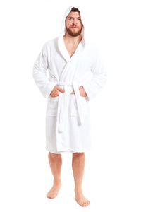 Men's Luxury Bamboo Cotton Hooded Bathrobe Ultra-Soft Towelling Robe for Home Gym and Spa in Multiple Sizes and Colours by Daisy Dreamer MEDIUM | LARGE / WHITE Dressing Gown