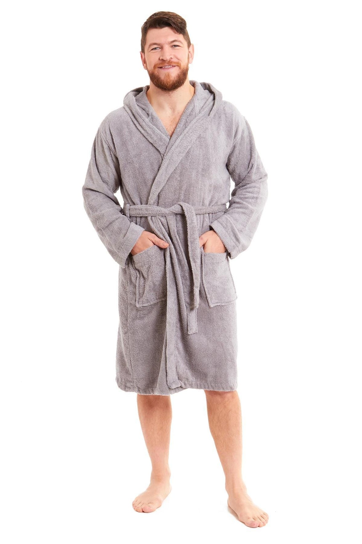 Men's Luxury Bamboo Cotton Hooded Bathrobe Ultra-Soft Towelling Robe for Home Gym and Spa in Multiple Sizes and Colours by Daisy Dreamer Dressing Gown