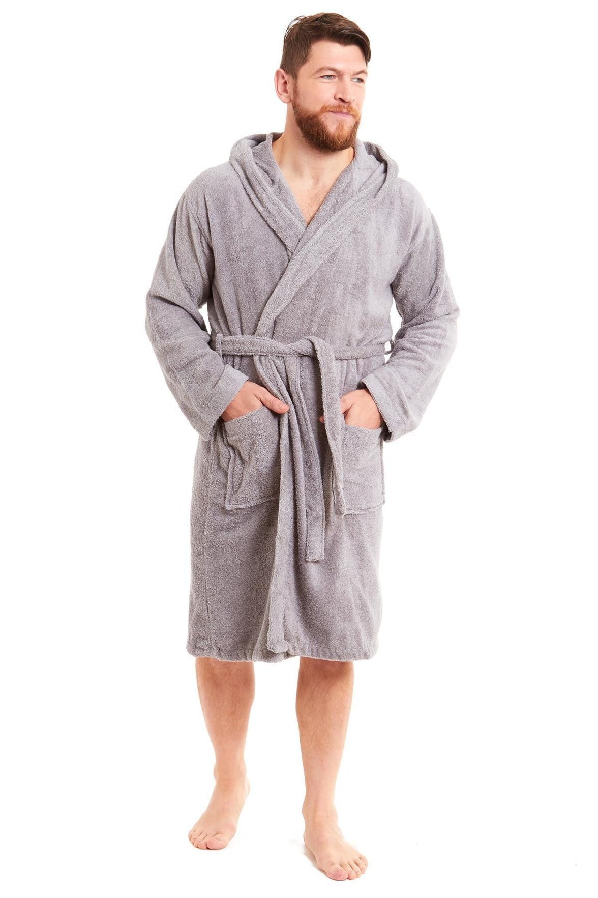Men's Luxury Bamboo Cotton Hooded Bathrobe Ultra-Soft Towelling Robe for Home Gym and Spa in Multiple Sizes and Colours by Daisy Dreamer Dressing Gown