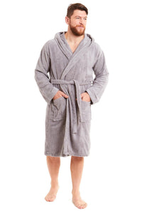 Men's Luxury Bamboo Cotton Hooded Bathrobe Ultra-Soft Towelling Robe for Home Gym and Spa in Multiple Sizes and Colours by Daisy Dreamer Dressing Gown