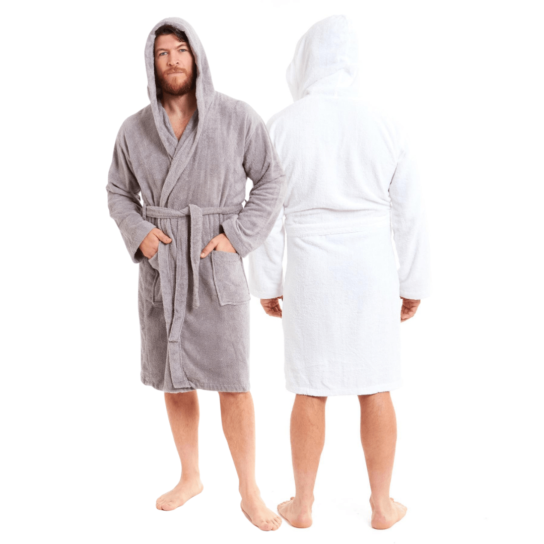 Men's Luxury Bamboo Cotton Hooded Bathrobe Ultra-Soft Towelling Robe for Home Gym and Spa in Multiple Sizes and Colours by Daisy Dreamer Dressing Gown