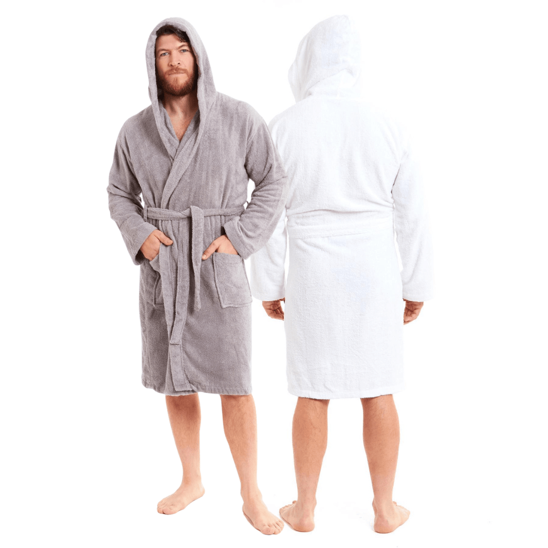 Men's Luxury Bamboo Cotton Hooded Bathrobe Ultra-Soft Towelling Robe for Home Gym and Spa in Multiple Sizes and Colours by Daisy Dreamer Dressing Gown