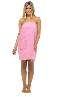 Ladies Terry Towelling Cotton Sarong Towel Wrap with Adjustable Fit and Pocket for Shower Spa Gym and Beach by Daisy Dreamer PINK / S - M Robe