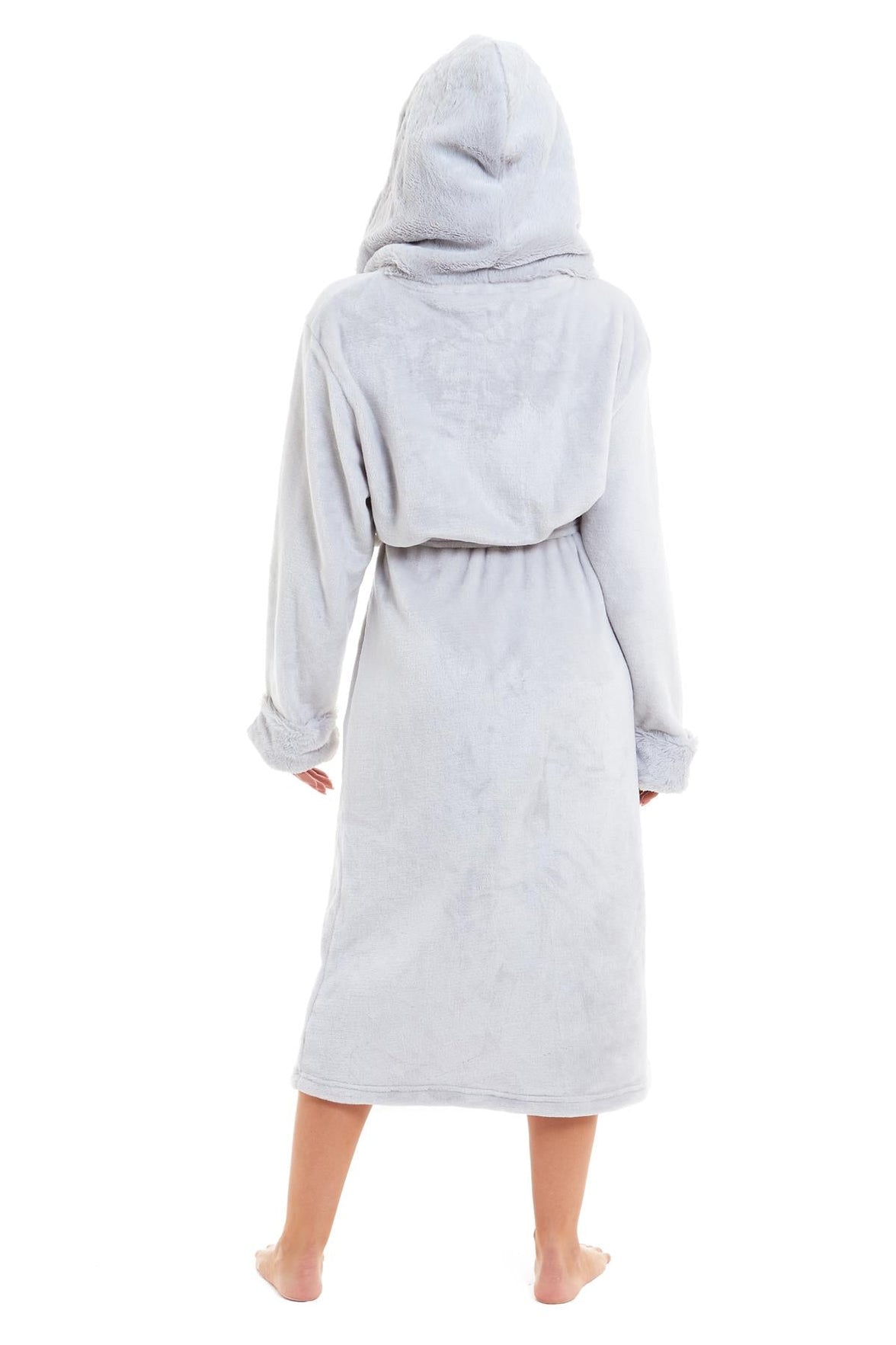 Super Soft Women's Faux Fur Hooded Bathrobe Plush Fleece Ultra-Absorbent Dressing Gown for Home Spa Gym Hotel in Pink or Grey Sizes S-XL by Daisy Dreamer Dressing Gown