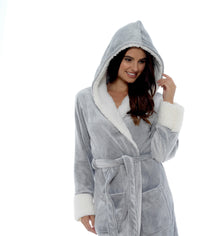 Women's Shimmer Fleece Hooded Bath Robe Soft Plush Luxurious Dressing Gown Perfect for Lounging and Cosy Nights in Shimmer Grey Multiple Sizes by Daisy Dreamer Dressing Gown
