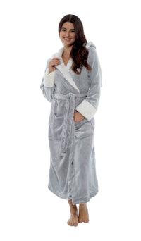 Women's Shimmer Fleece Hooded Bath Robe Soft Plush Luxurious Dressing Gown Perfect for Lounging and Cosy Nights in Shimmer Grey Multiple Sizes by Daisy Dreamer Dressing Gown
