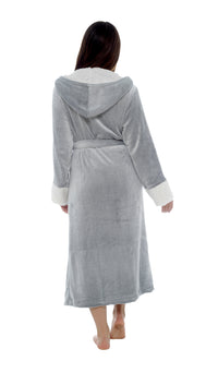 Women's Shimmer Fleece Hooded Bath Robe Soft Plush Luxurious Dressing Gown Perfect for Lounging and Cosy Nights in Shimmer Grey Multiple Sizes by Daisy Dreamer Dressing Gown