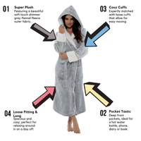 Women's Shimmer Fleece Hooded Bath Robe Soft Plush Luxurious Dressing Gown Perfect for Lounging and Cosy Nights in Shimmer Grey Multiple Sizes by Daisy Dreamer Dressing Gown