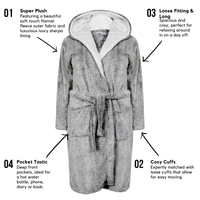 Women's Shimmer Grey Plush Fleece Hooded Robe with Ultra-Soft Sherpa Lining for Luxurious Loungewear and Nightwear by Daisy Dreamer Dressing Gown