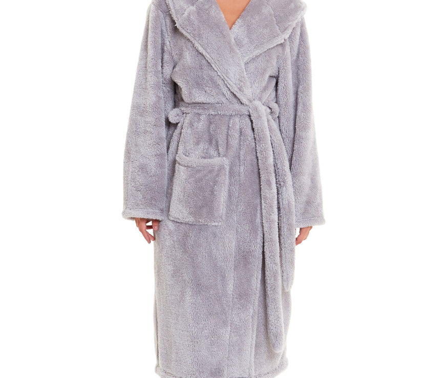 luxury fleece dressing gowns OLIVIA ROCCO Hooded Robe Women Grey