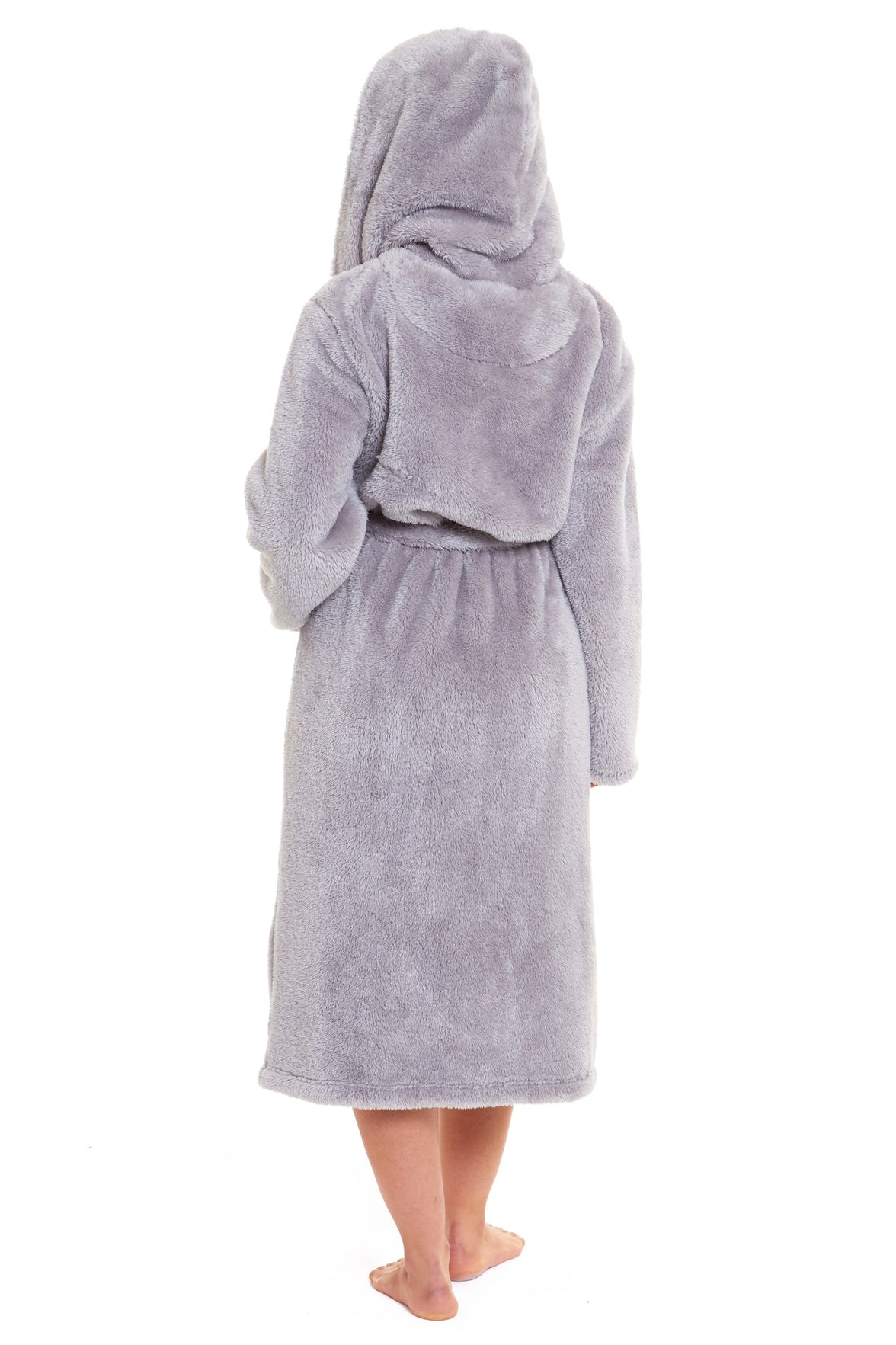 Women's Grey Velvet Touch Hooded Fleece Robe Luxurious Soft Snuggle Lounge Wear Cosy Durable Nightwear UK Sizes 8-22 by Daisy Dreamer Dressing Gown