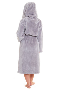 Women's Grey Velvet Touch Hooded Fleece Robe Luxurious Soft Snuggle Lounge Wear Cosy Durable Nightwear UK Sizes 8-22 by Daisy Dreamer Dressing Gown