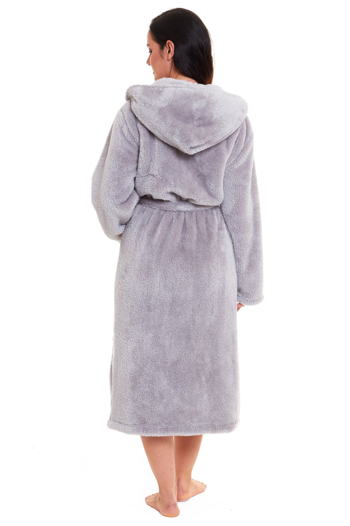 Women's Grey Velvet Touch Hooded Fleece Robe Luxurious Soft Snuggle Lounge Wear Cosy Durable Nightwear UK Sizes 8-22 by Daisy Dreamer Dressing Gown