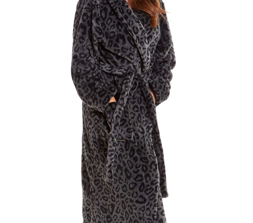 grey leopard print dressing gown Womens Full Length Robe Leopard Print Robe