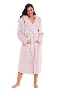 Women's Pink Velvet Touch Fleece Hooded Dressing Gown Ultra-Soft Fluffy Bathrobe Perfect Loungewear for Comfort and Warmth Available in Multiple Sizes by Daisy Dreamer Dressing Gown