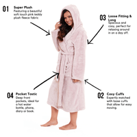 Women's Pink Velvet Touch Fleece Hooded Dressing Gown Ultra-Soft Fluffy Bathrobe Perfect Loungewear for Comfort and Warmth Available in Multiple Sizes by Daisy Dreamer Dressing Gown