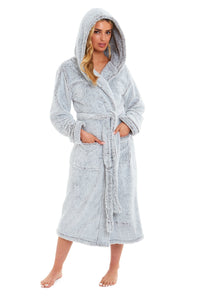 Women's Shimmer Grey Luxurious Velvet Fleece Hooded Dressing Gown for Ultimate Comfort by Daisy Dreamer Dressing Gown