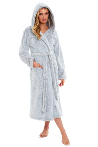 Women's Shimmer Grey Luxurious Velvet Fleece Hooded Dressing Gown for Ultimate Comfort by Daisy Dreamer Dressing Gown