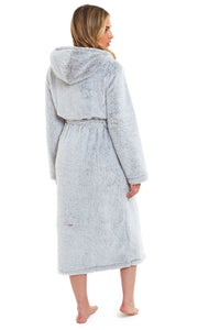 Women's Shimmer Grey Luxurious Velvet Fleece Hooded Dressing Gown for Ultimate Comfort by Daisy Dreamer Dressing Gown